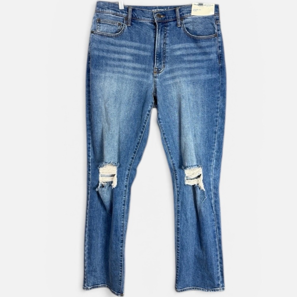 Arizona Jeans Men's 34x32 Distressed Straight Denim Blue‎ Flex Loose Fit NEW